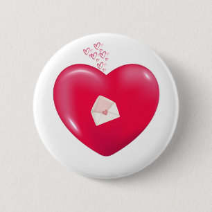 Badge Rond 5 Cm Lettre d'amour dans le coeur—Bouton romantique Bad