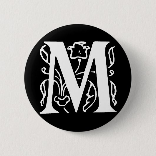 Badge Rond 5 Cm Lettre de fantaisie M (Devant)