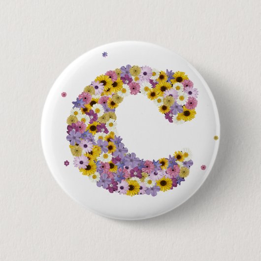 Badge Rond 5 Cm Lettre de fleurs C (Devant)