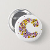 Badge Rond 5 Cm Lettre de fleurs C (Devant & derrière)