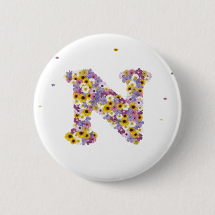Badge Rond 5 Cm Lettre de fleurs N