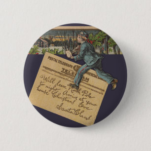 Badge Rond 5 Cm Lettre de Noël Père Noël vintage