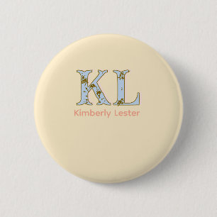 Badge Rond 5 Cm lettre de nom monogramme pêche rétro pastel gras