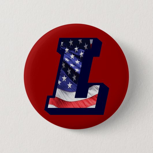 Badge Rond 5 Cm LETTRE Drapeau AMÉRICAIN "L" (Devant)