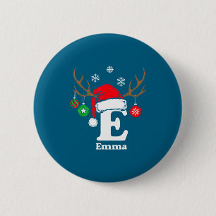Badge Rond 5 Cm Lettre E Nom Initial Emma Avec Chapeau De Père Noë