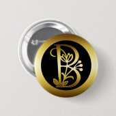 BADGE ROND 5 CM LETTRE FLORALE B DE MONOGRAMME D'OR (Devant & derrière)