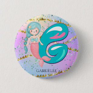 Badge Rond 5 Cm Lettre G Monogramme Aquarelle mignonne Sirène
