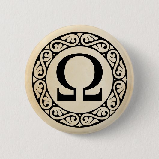 BADGE ROND 5 CM LETTRE GRECQUE ALPHABET OMÉGA (Devant)