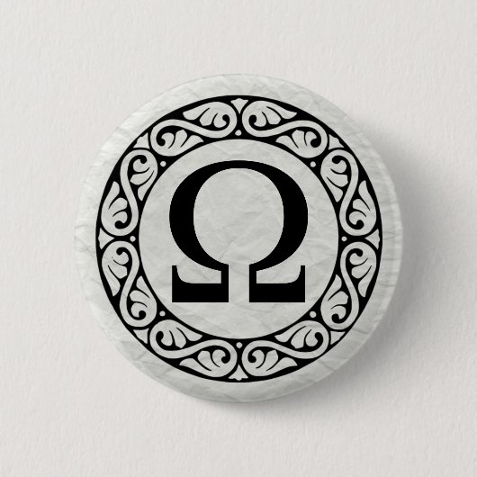 BADGE ROND 5 CM LETTRE GRECQUE ALPHABET OMÉGA (Devant)