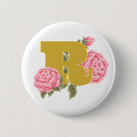Badge Rond 5 Cm Lettre initiale du Rose floral Monogramme Nom Coup (Devant)
