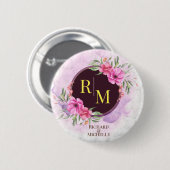 Badge Rond 5 Cm Lettre initiale florale de couronne Monogramme Nom (Devant & derrière)