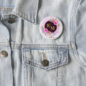 Badge Rond 5 Cm Lettre initiale florale de couronne Monogramme Nom (En situation)