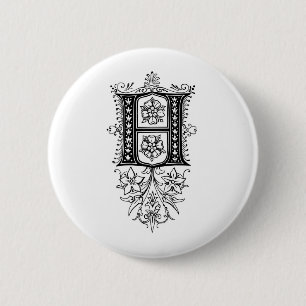 Badge Rond 5 Cm Lettre initiale florale vintage du monogramme H