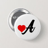 Badge Rond 5 Cm Lettre initiale Monogramme avec coeur rouge (Devant & derrière)