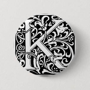 Badge Rond 5 Cm Lettre K Monogramme médiéval Art Nouveau