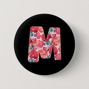 Badge Rond 5 Cm Lettre M Alphabet Prénom Consonant Flower Gard