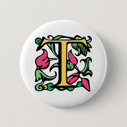 Badge Rond 5 Cm Lettre médiévale T de monogramme (Devant)