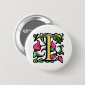 Badge Rond 5 Cm Lettre médiévale T de monogramme (Devant & derrière)