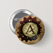 Badge Rond 5 Cm LETTRE MONOGRAPHIQUE A GRUNGE Gears Steampunk (Devant & derrière)