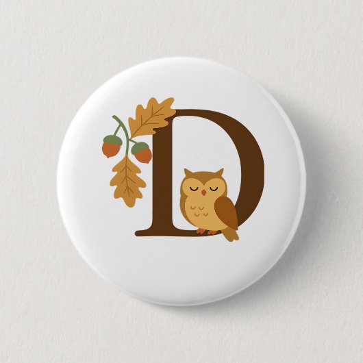 Badge Rond 5 Cm LETTRE MONOGRAPHIQUE D - Hiboux avec chêne L (Devant)