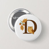 Badge Rond 5 Cm LETTRE MONOGRAPHIQUE D - Hiboux avec chêne L (Devant & derrière)