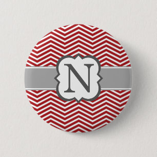 Badge Rond 5 Cm Lettre N blanche rouge Chevron de monogramme