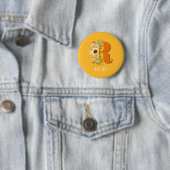 Badge Rond 5 Cm Lettre R Monogramme floral de tournesol avec nom (En situation)
