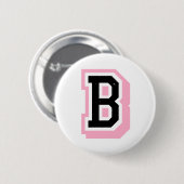 Badge Rond 5 Cm lettre rose noire B (Devant & derrière)