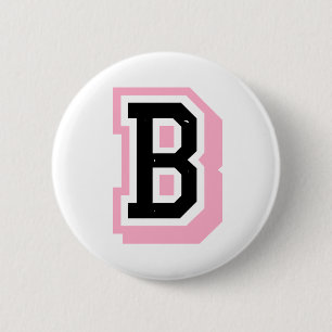 Badge Rond 5 Cm lettre rose noire B
