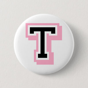 Badge Rond 5 Cm lettre rose noire T