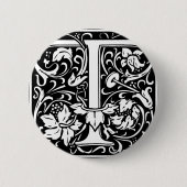 Badge Rond 5 Cm Lettre T Monogramme médiéval Art Nouveau (Devant)