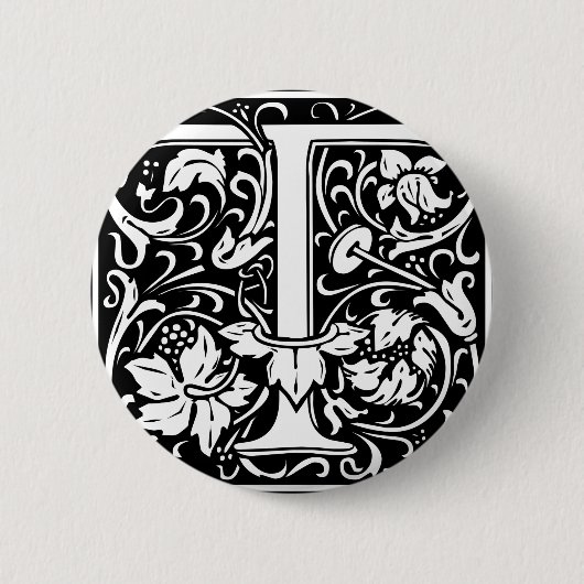 Badge Rond 5 Cm Lettre T Monogramme médiéval Art Nouveau (Devant)