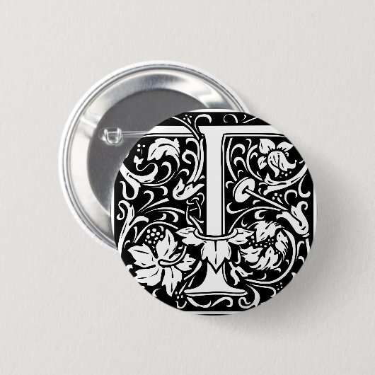 Badge Rond 5 Cm Lettre T Monogramme médiéval Art Nouveau (Devant & derrière)