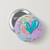 Badge Rond 5 Cm Lettre V Monogramme Aquarelle mignonne Sirène (Devant & derrière)