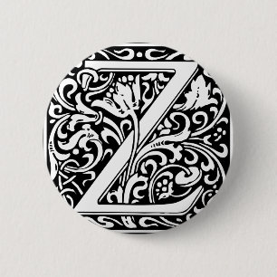 Badge Rond 5 Cm Lettre Z Monogramme Médiéval Initiale Vintage