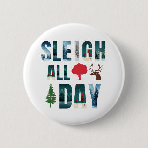 Badge Rond 5 Cm Lettres en gras Masques Scènes hivernales 'Sleigh