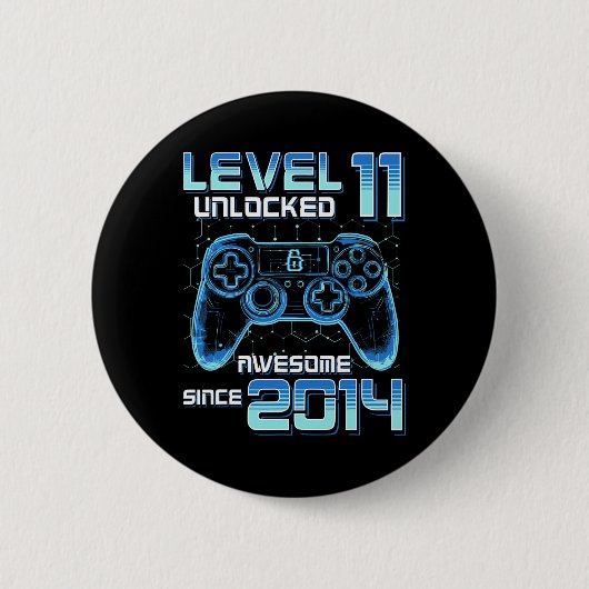 Badge Rond 5 Cm Level 11 Unlocked Video Game Party 11th Birthday G (Devant)