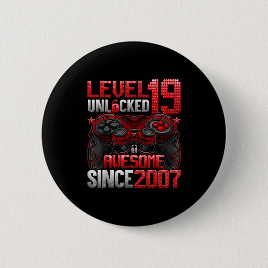 Badge Rond 5 Cm Level 19 Unlocked 19 Year Old Boys 19th Birthday B (Devant)