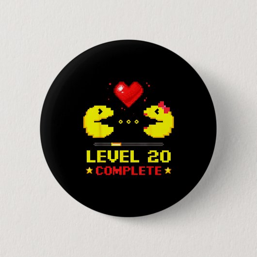 Badge Rond 5 Cm Level 20 Complete Gamers 20th Wedding Anniversary  (Devant)