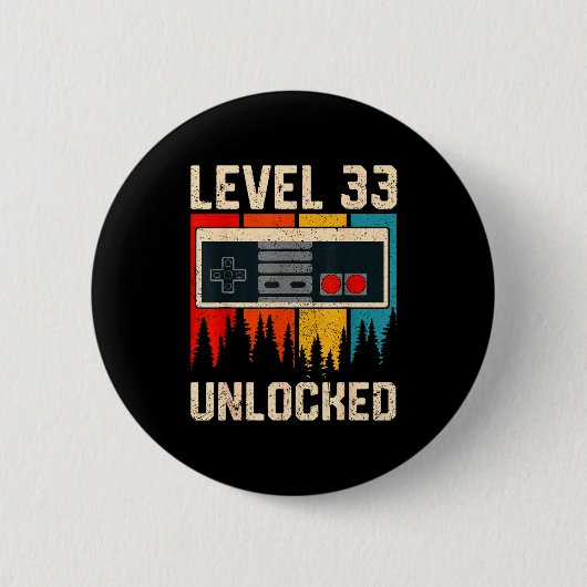 Badge Rond 5 Cm Level 33 Unlocked Video Game Controller Birthday M (Devant)