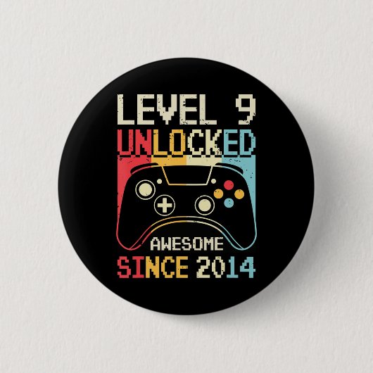 Badge Rond 5 Cm Level 9 Video Game 9th Birthday Gamer Boy (Devant)