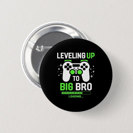 Badge Rond 5 Cm Leveling Up To Big Brother Gaming Boy (Devant & derrière)