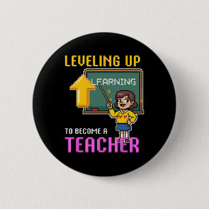 Badge Rond 5 Cm Levelup Enseignant Ck À L'École Amusante Gamer Fil