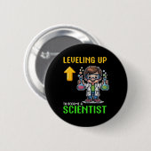 Badge Rond 5 Cm Levelup Scientist Ck To School Funny Gamer Boy (Devant & derrière)
