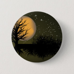 Badge Rond 5 Cm Lever de la lune ~ Arbre de la lune et ciel noctur