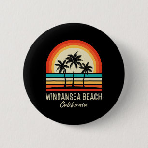 Badge Rond 5 Cm Lever de soleil Windansea Beach Palmiers Californi