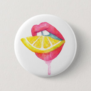 Badge Rond 5 Cm Lèvre d'aquarelle et bouton de citron