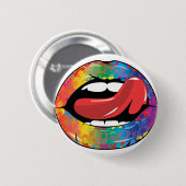 Badge Rond 5 Cm Lèvres de Fleur De Rainbow Licking (Devant & derrière)