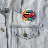 Badge Rond 5 Cm Lèvres de Fleur De Rainbow Licking (En situation)