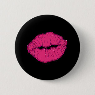 Badge Rond 5 Cm lèvres pailletées roses